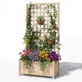 HOMASIS Blumenkasten mit Sichtschutz, Pflanzkübel mit Rankgitter, Pflanzkasten aus Holz, Hochbeet Pflanzgefäß Rankkasten Gartenspalier Rankhilfe für Balkon Garten Terrasse (Natur, 76x32x143cm) - Thumbnail 1