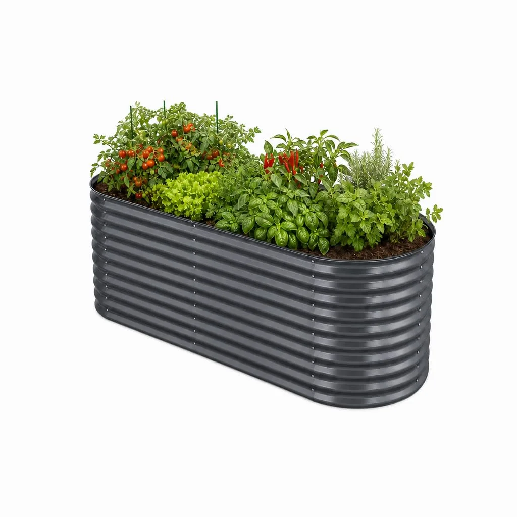 Hochbeet Metall 160x80x80, verzinkter Stahl, wetterfest, oval mit abgerundeten Ecken, inkl. MontageSet, Handschuhe und Nagetierschutz (Anthrazit, 160 x 80 x 80 cm) - Bild 1