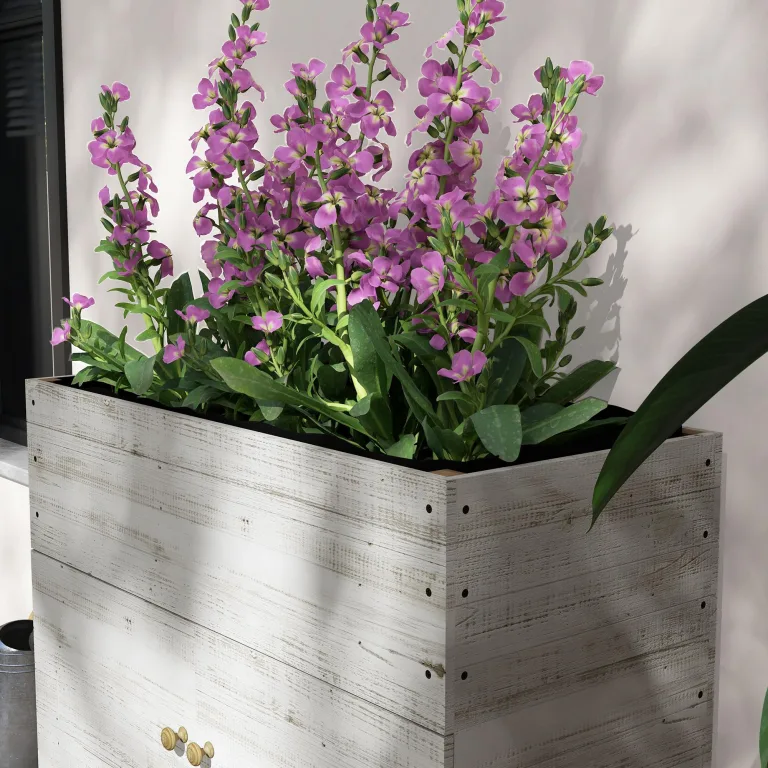 Outsunny Hochbeet aus Holz mit Schrankfach, Kräuterbeet mit Rollen, Pflanzkasten und Blumenkasten mit Vliesstoff für Balkon, Garten, 110 x 50 x 95 cm, Weiß – Bild 9