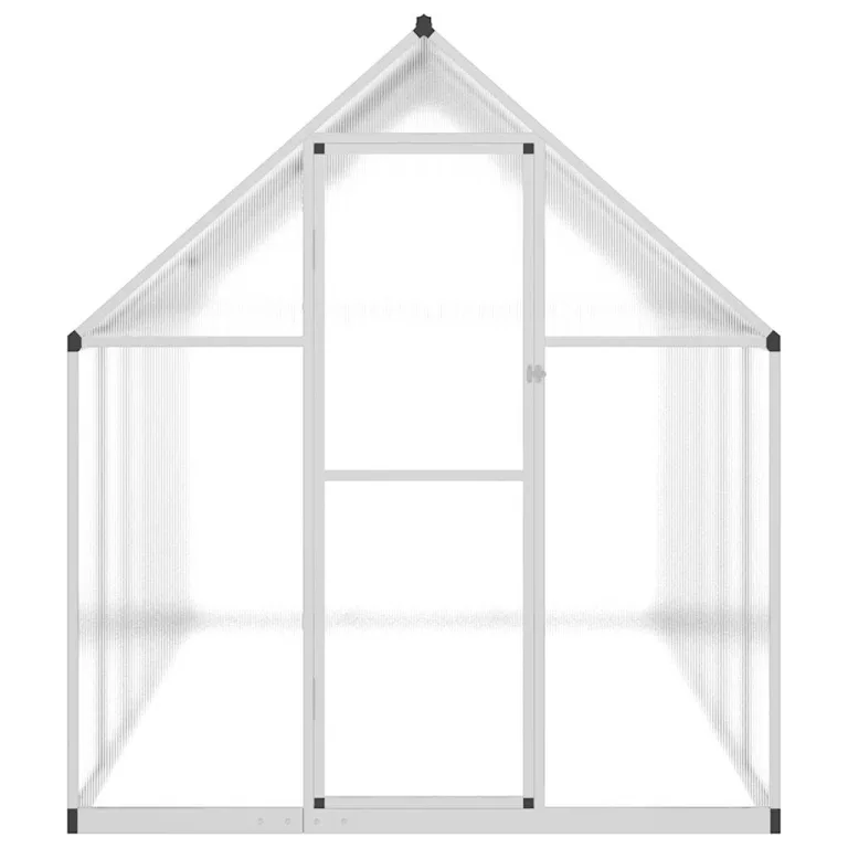 Aluminium Gewächshaus mit Polycarbonatplatten und Fundamentrahmen Silber 334x169x195cm, begehbare Anbaufläche mit Flügeltür und 5-Fach verstellbarem Lüftungsfenster – Bild 3