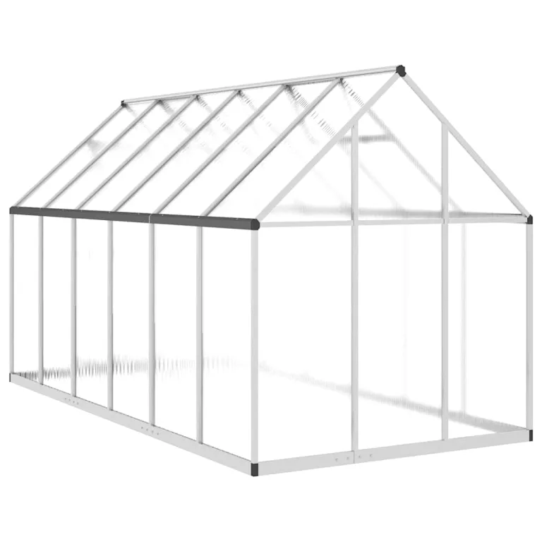 Aluminium Gewächshaus mit Polycarbonatplatten und Fundamentrahmen Silber 334x169x195cm, begehbare Anbaufläche mit Flügeltür und 5-Fach verstellbarem Lüftungsfenster – Bild 5