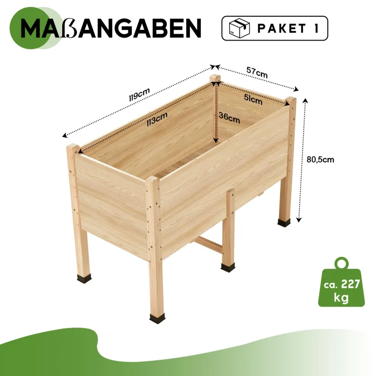LUXOAK 119x81x57 cm Holz Hochbeet mit Beinen, extra tief 40 cm Pflanztiefe, Hochbeet für Gemüse, Kräuter und Blumen, Pflanzkasten für Balkon, Terrasse und Garten, einfache Montage – Bild 2