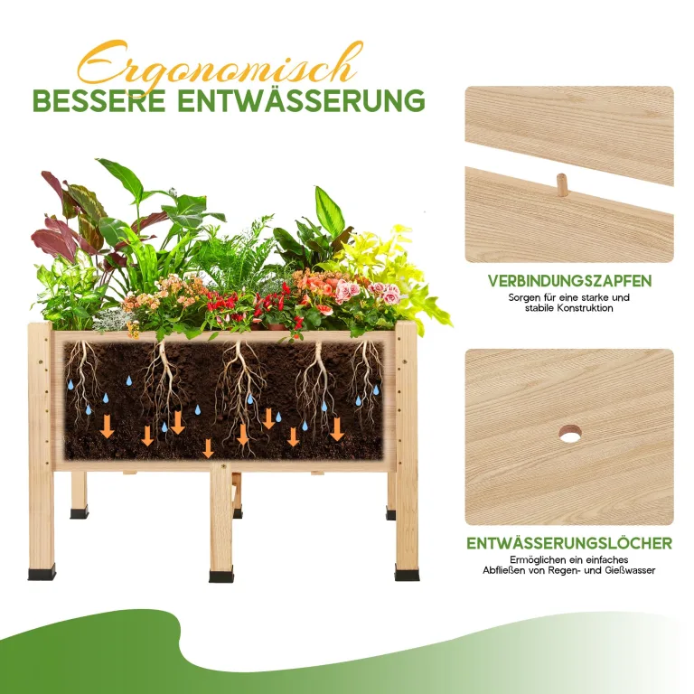 LUXOAK 119x81x57 cm Holz Hochbeet mit Beinen, extra tief 40 cm Pflanztiefe, Hochbeet für Gemüse, Kräuter und Blumen, Pflanzkasten für Balkon, Terrasse und Garten, einfache Montage – Bild 5