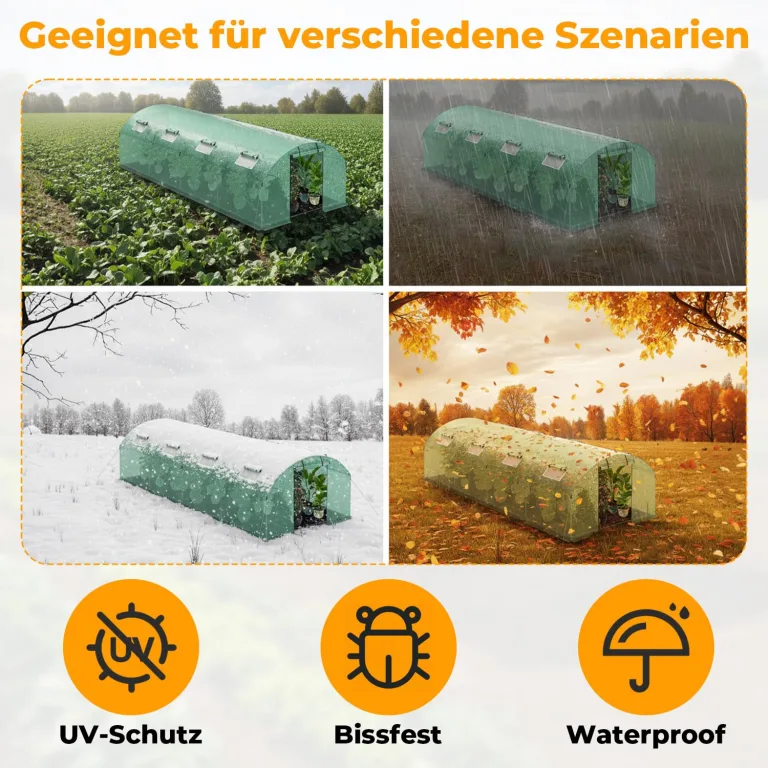 Foliengewächshaus 300x800x200CM PE Plane 140g/m²,Foliengewächshäuser mit Erdanker & Seilen,Gartenhäuschen für Garten Pflanzen Grün – Bild 3
