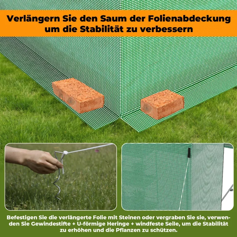 Foliengewächshaus 300x800x200CM PE Plane 140g/m²,Foliengewächshäuser mit Erdanker & Seilen,Gartenhäuschen für Garten Pflanzen Grün – Bild 4
