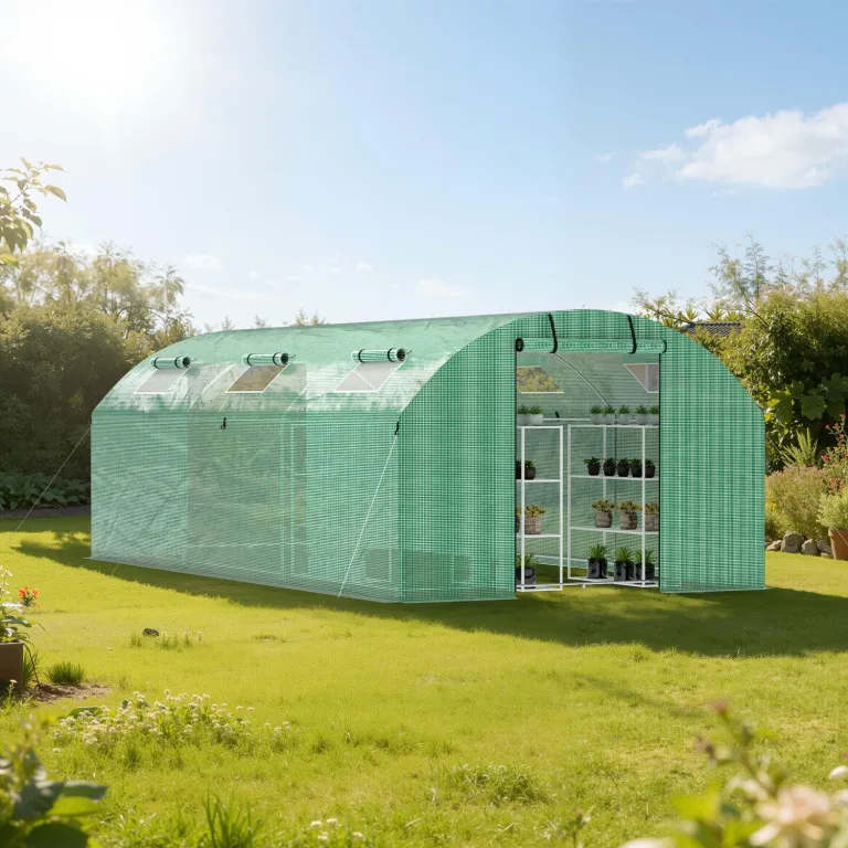 Foliengewächshaus 300x800x200CM PE Plane 140g/m²,Foliengewächshäuser mit Erdanker & Seilen,Gartenhäuschen für Garten Pflanzen Grün – Bild 8