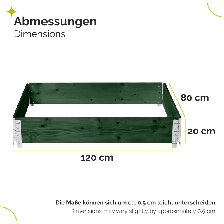 Garronda Hochbeete für Garten Palettenrahmen 120x80x20 cm Hochbeet Holz 2 Stück steckbar stapelbar faltbar für Pflanzen Blumen Kräuter Obst und Gemüse Grün GD-0075 – Bild 2