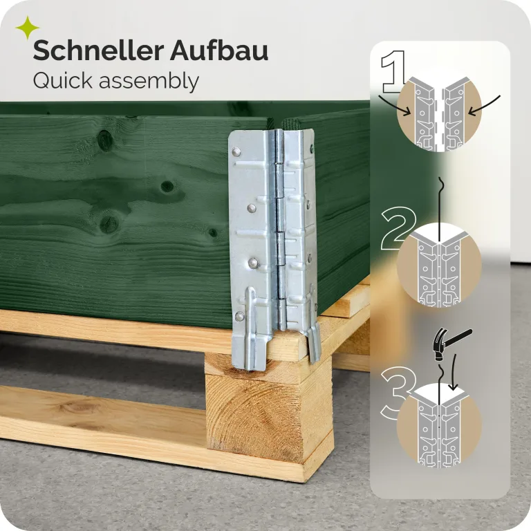 Garronda Hochbeete für Garten Palettenrahmen 120x80x20 cm Hochbeet Holz 2 Stück steckbar stapelbar faltbar für Pflanzen Blumen Kräuter Obst und Gemüse Grün GD-0075 – Bild 3