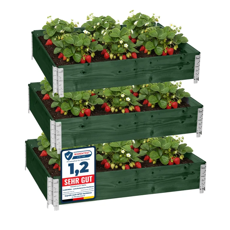 Garronda Hochbeete für Garten Palettenrahmen 120x80x20 cm Hochbeet Holz 3 Stück steckbar stapelbar faltbar für Pflanzen Blumen Kräuter Obst und Gemüse Grün GD-0075 – Bild 1