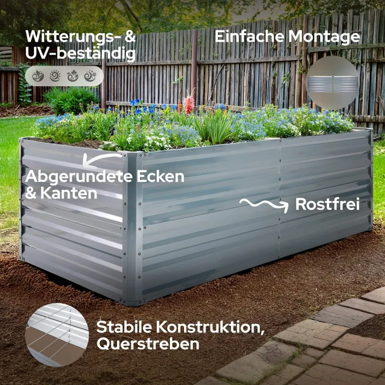 Arebos Hochbeet Metall 240x90x79 cm | Gartenbeet aus verzinktem Stahl | Pflanzbeet wetterfest & rostfrei | Gemüsebeet für Garten & Terrasse | Bausatz Anthrazit ohne Boden – Bild 2