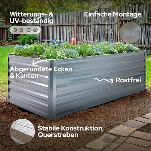 Arebos Hochbeet Metall 240x90x79 cm | Gartenbeet aus verzinktem Stahl | Pflanzbeet wetterfest & rostfrei | Gemüsebeet für Garten & Terrasse | Bausatz Anthrazit ohne Boden – Bild 9