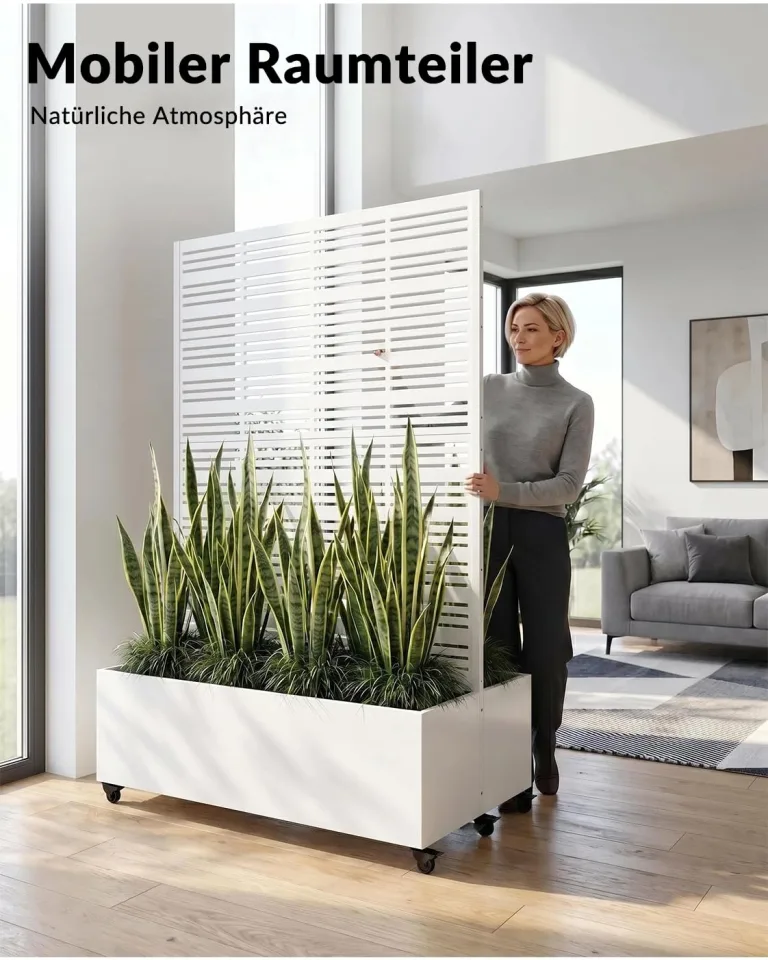 Hochbeet mit Sichtschutz, Metall Pflanzkasten mit Rankgitter und Rollen, freistehender Pflanzkübel 33cm tief, wetterfest für Blumen und Kletterpflanzen - Ideal für Garten, Balkon und Terrasse – Bild 4