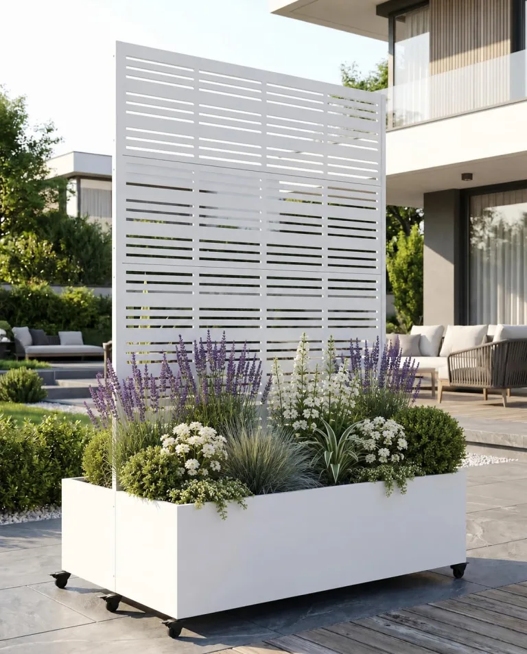 Hochbeet mit Sichtschutz, Metall Pflanzkasten mit Rankgitter und Rollen, freistehender Pflanzkübel 33cm tief, wetterfest für Blumen und Kletterpflanzen - Ideal für Garten, Balkon und Terrasse – Bild 1