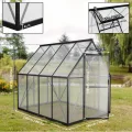 Aluminium Gewächshaus 6x8FT mit Fundamentrahmen & Belüftungsfenster, robustes Tomatenhaus wetterfest & rostfrei ideales Pflanzen- und Gemüsehaus für ganzjährige Anzucht Treibhaus 230x180x195cm - Thumbnail 2