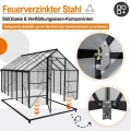 Aluminium Gewächshaus 8x12FT mit Fundament & Belüftungsfenster, großflächiges Tomatenhaus wetterfest & rostfrei, professionelles Gewächshaus für Gemüse, Pflanzen & Frühbeet, 380x250x205cm - Thumbnail 3