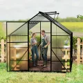 Aluminium Gewächshaus 8x12FT mit Fundament & Belüftungsfenster, großflächiges Tomatenhaus wetterfest & rostfrei, professionelles Gewächshaus für Gemüse, Pflanzen & Frühbeet, 380x250x205cm - Thumbnail 8