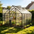 Aluminium Gewächshaus 8x12FT mit Fundament & Belüftungsfenster, großflächiges Tomatenhaus wetterfest & rostfrei, professionelles Gewächshaus für Gemüse, Pflanzen & Frühbeet, 380x250x205cm - Thumbnail 1