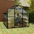 Aluminium Gewächshaus 8x10FT mit Fundamentrahmen & Dachfenster, extra stabiles Tomatenhaus wetterfest & rostfrei, großes Pflanzenhaus für Gemüse- und Pflanzenanzucht, Treibhaus 310x250x205cm - Thumbnail 8