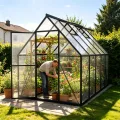 Aluminium Gewächshaus 8x10FT mit Fundamentrahmen & Dachfenster, extra stabiles Tomatenhaus wetterfest & rostfrei, großes Pflanzenhaus für Gemüse- und Pflanzenanzucht, Treibhaus 310x250x205cm - Thumbnail 10