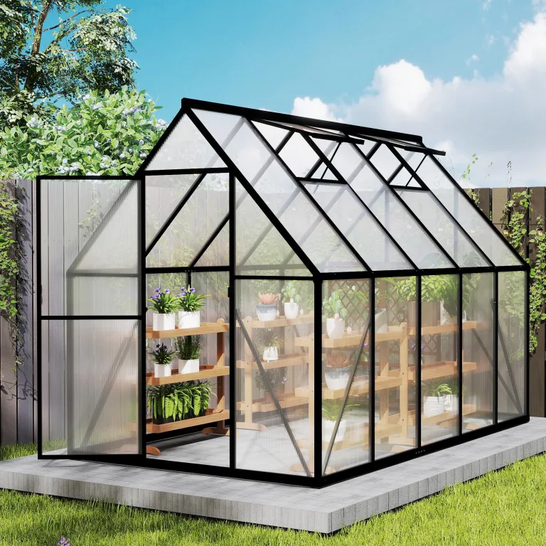 Aluminium Gewächshaus 6x10FT mit stabilem Fundament Dachfenster wetterfestes Tomatenhaus aus rostfreiem Aluminium optimal für Gemüseanzucht Pflanzenwachstum Gewächshaus Frühbeet 280x180x195cm – Bild 9