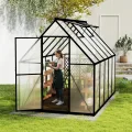 Aluminium Gewächshaus 6x10FT mit stabilem Fundament Dachfenster wetterfestes Tomatenhaus aus rostfreiem Aluminium optimal für Gemüseanzucht Pflanzenwachstum Gewächshaus Frühbeet 280x180x195cm - Thumbnail 8