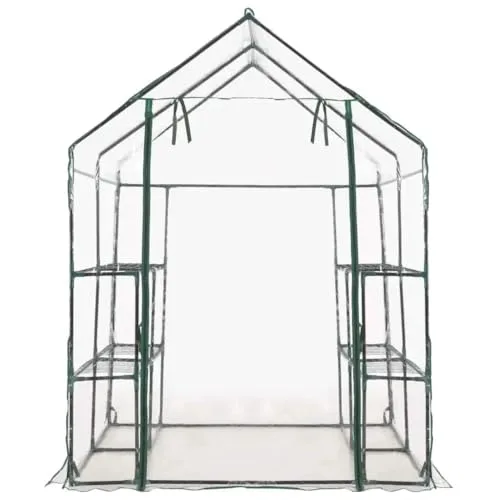 Gewächshaus mit 8 Regalen, 143 x 143 x 195 cm, pulverbeschichteter Stahlrahmen, PVC-Folie, wetterfestes Pflanzenhaus für Garten, Balkon, Terrasse, Schutz für Gemüse, Tomaten, Aussaat – Bild 10