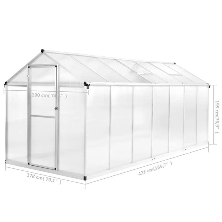 Gewächshaus Aluminium 421x190x195 cm mit Polycarbonatplatten 15,6 m³ Volumen, wetterfestes Treibhaus für Tomaten und Gemüse, begehbares Pflanzenhaus für Balkon, Terrasse und Outdoor Nutzung – Bild 9
