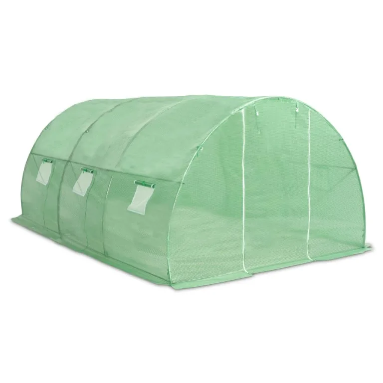Gewächshaus 13,5m² mit 450x300x200 cm grünem PE-Netzgewebe und verzinktem Stahlrahmen, 6 Seitenfenster, 1 Tür, wetterfestes Pflanzenhaus für Tomaten, Gemüse, Balkon, Terrasse, Outdoor – Bild 3