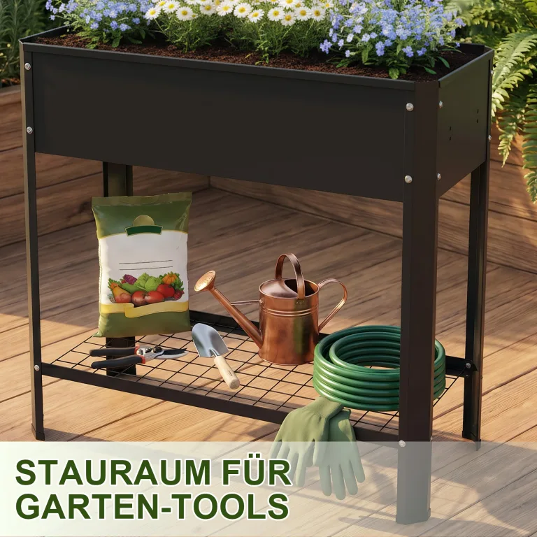 AufuN Hochbeet Metall 80x35x80cm Hochbeete Mit Ablagefläche, Galvanisiert Pflanzkasten Blumenbett, Frühbeet Bausatz Kräuterbeet, Platzsparend für Garten, Balkon, Terrasse (Schwarz) – Bild 6