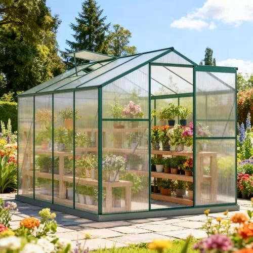 Aluminium Gewächshaus mit Fundament 4,75 m² – 190x253 cm, inkl. Dachfenster & Schiebetür, Polycarbonat Hohlkammerplatten, winterfestes Tomatenhaus für Garten & Terrasse – Bild 7