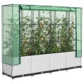Hochbeet mit Gewächshausaufsatz Rattan-Optik 160x40x138 cm Weiß, Pflanzenkasten mit Foliengewächshaus für Garten, Balkon und Terrasse, Stabiles Tomatenhaus mit Eisenrahmen - Thumbnail 2