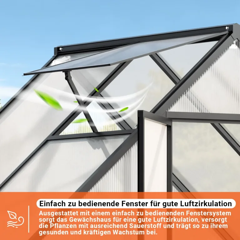 𝐉𝐚𝐱𝐠𝐮𝐨𝐦 Gewächshaus Aluminium 123 x 180 x 195 cm, 4 mm Polycarbonat-Hohlkammerplatten,mit Bodenrahmen & Dachfenster,Wetterbeständiges Tomatenhaus Treibhaus für Garten – Bild 9