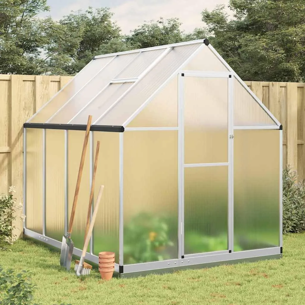 Garten-Gewächshaus, Aluminium, 224 x 169 x 202 cm, mit Polycarbonat-Paneelen, rostbeständigem Rahmen, verzinkter Stahlbasis, integrierter Regenrinne und verstellbarem Belüftungsfenster - Bild 1