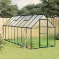 Garten-Gewächshaus, Aluminium, 224 x 169 x 202 cm, mit Polycarbonat-Paneelen, rostbeständigem Rahmen, verzinkter Stahlbasis, integrierter Regenrinne und verstellbarem Belüftungsfenster - Thumbnail 10