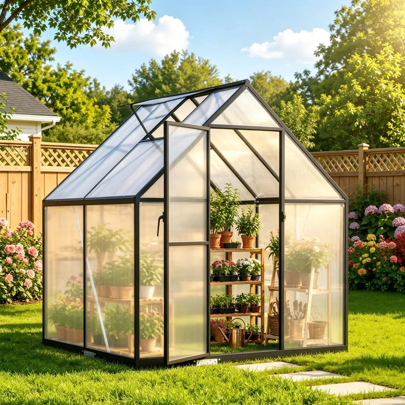 Gewächshaus Aluminium Schwarz 123×180×195cm PC-Hartplatten, Verstärkte Ecken & Innenkonstruktion, Hagel- & Winterfest für Garten Balkon Terrasse - Bild 1