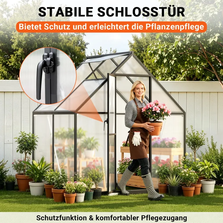 Gewächshaus Aluminium Schwarz 123×180×195cm PC-Hartplatten, Verstärkte Ecken & Innenkonstruktion, Hagel- & Winterfest für Garten Balkon Terrasse – Bild 7