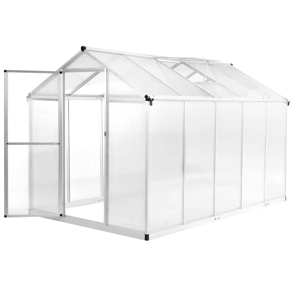 Aluminium Gewächshaus 302x190x195 cm, 5,74 m² Grundfläche, doppelwandige Polycarbonatplatten, UV-beständig, wärmeisoliert, robuste Aluminiumkonstruktion, Dachrinnensystem, Zwei