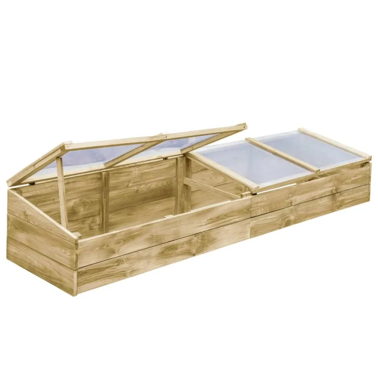 Gewächshaus aus imprägniertem Kiefernholz 200x50x35 cm, Hochbeet mit Dachkonstruktion für Blumen und Kräuter, Robustes Pflanzgefäß für den Garten, einfache Montage – Bild 4