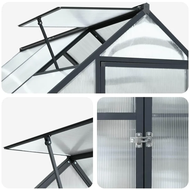 Aluminium Gewächshaus mit Tür Anthrazit 183,5 x 363,5 x 207 cm, wetterfestes Garten Gewächshaus im Tunnel-Design, verstellbare Höhe ohne Werkzeug, aus Aluminium und verzinktem – Bild 7
