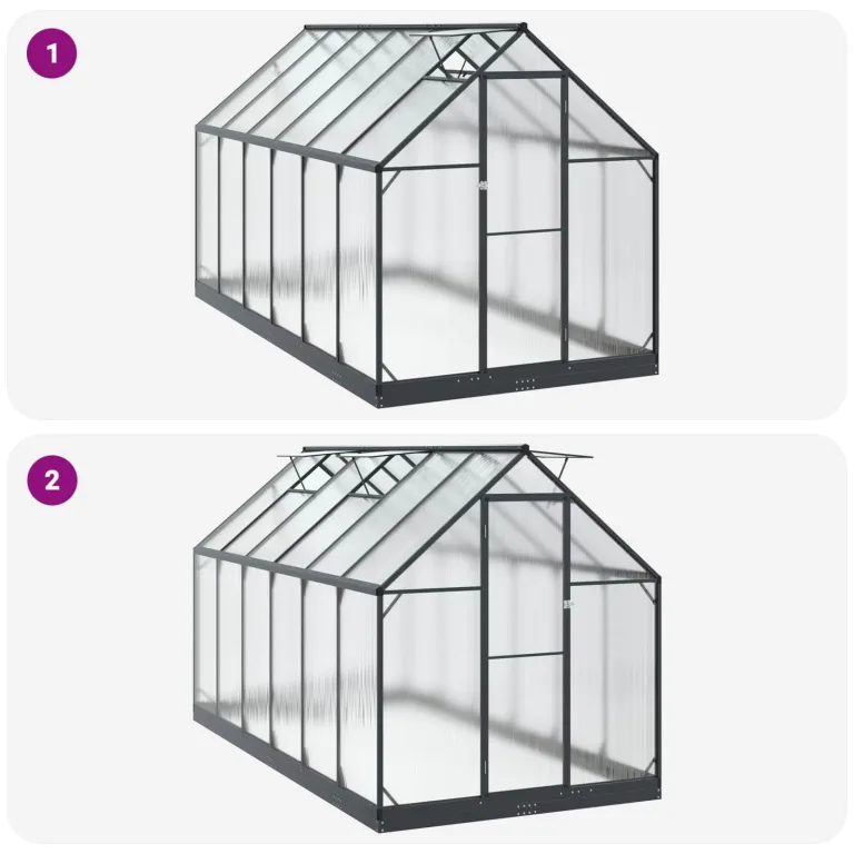 Aluminium Gewächshaus mit Tür Anthrazit 183,5 x 363,5 x 207 cm, wetterfestes Garten Gewächshaus im Tunnel-Design, verstellbare Höhe ohne Werkzeug, aus Aluminium und verzinktem – Bild 8
