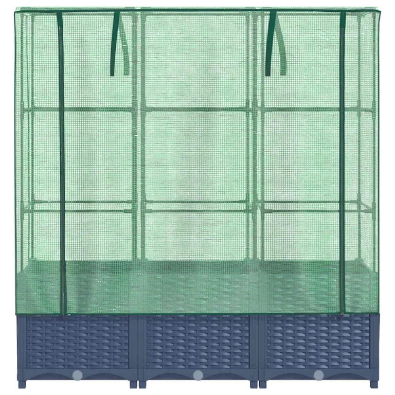 Frühbeet für Pflanzen mit Hochbeet und Abdeckung in Tomatenhaus Rattan-Optik für Garten und Balkon – Bild 4