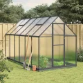 Alu Gewächshaus 334x169x202 cm mit Fundamentrahmen Anthrazit, begehbares Polycarbonat-Gewächshaus groß mit 6 cm Alu-Profilen und 7 Bodenrahmen aus verzinktem Stahl, inklusive - Thumbnail 1