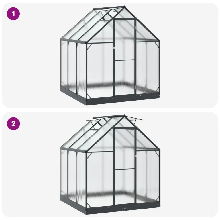 Aluminium Gewächshaus 183,5x183,5x207 cm mit Tür Anthrazit, verstellbare Höhe ohne Werkzeug, wetterfestes Tunnel-Design für Außenbereich, einfache Montage zu dritt, aus Aluminium – Bild 8