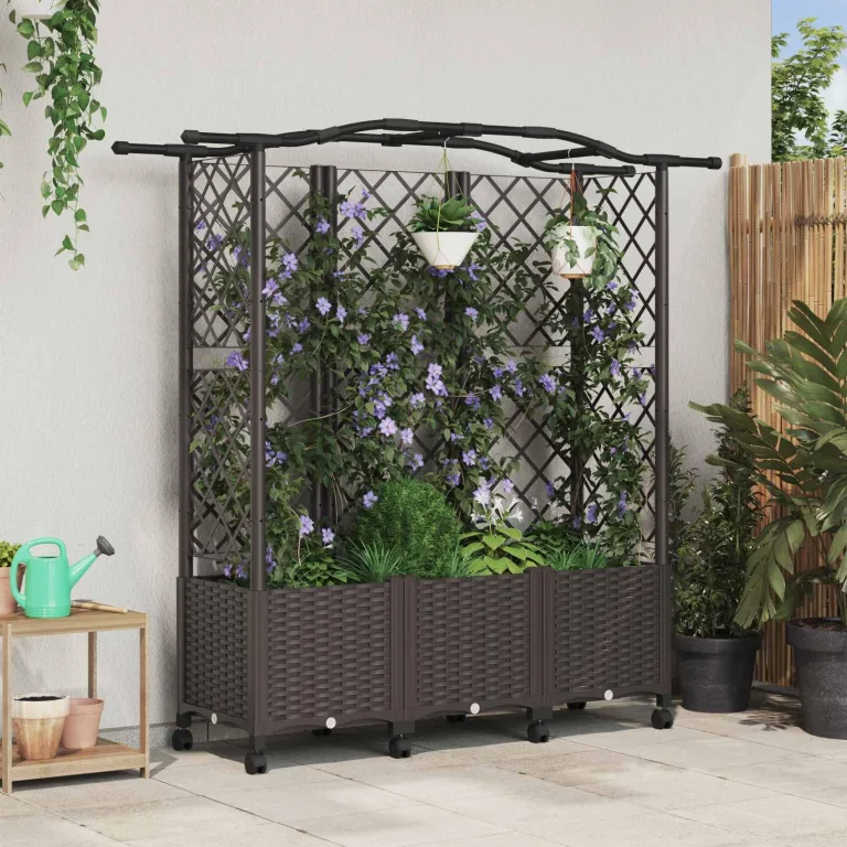 vidaXL Hochbeet mit Rankgitter und Dach Braun 163 x 40 x 144 cm PP, Garten & Terrasse, moderner Kräutertopf, Hochbeet mit Dach, mobil, Gemüse, Urbane Gartenideen – Bild 2