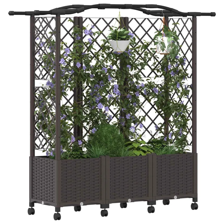 vidaXL Hochbeet mit Rankgitter und Dach Braun 163 x 40 x 144 cm PP, Garten & Terrasse, moderner Kräutertopf, Hochbeet mit Dach, mobil, Gemüse, Urbane Gartenideen – Bild 1