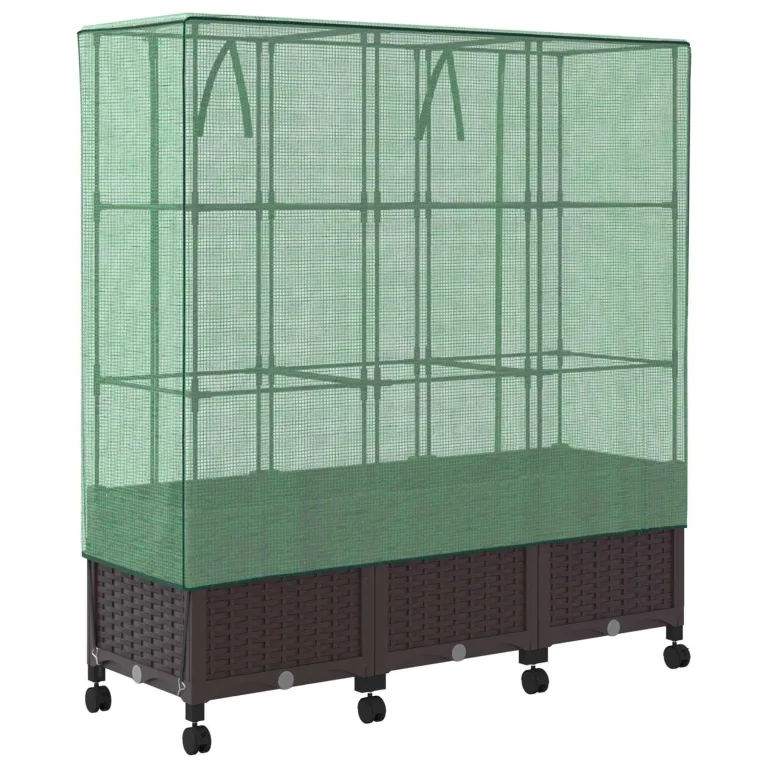 vidaXL Gartenplanter mit Gewächshausabdeckung und Rädern 3 STK. Braun, Garten- und Terrassenbox, modern, rechteckig mit mobilen Pflanzcontainer, höhenverstellbar, wasserfest – Bild 7