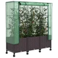 vidaXL Gartenplanter mit Gewächshausabdeckung und Rädern 3 STK. Braun, Garten- und Terrassenbox, modern, rechteckig mit mobilen Pflanzcontainer, höhenverstellbar, wasserfest - Thumbnail 8