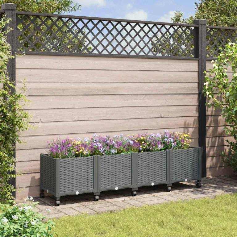vidaXL Gartenpflanzer mit Rädern Hellgrau 160 x 40 x 48 cm PP, Moderner Garten- und Terrassenpflanzer, wetterfestes Gefäß für Balkon, Terrasse oder Gemüseanbau – Bild 2