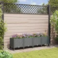 vidaXL Gartenpflanzer mit Rädern Hellgrau 160 x 40 x 48 cm PP, Moderner Garten- und Terrassenpflanzer, wetterfestes Gefäß für Balkon, Terrasse oder Gemüseanbau - Thumbnail 2