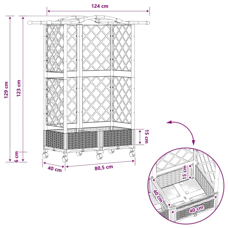 vidaXL Hochbeet mit Rankgitter und Dach Hellgrau 124 x 40 x 129 cm PP, Garten & Terrasse, moderner Kräutertopf, Hochbeet mit Dach, mobil, Gemüse, Urbane Gartenideen – Bild 3